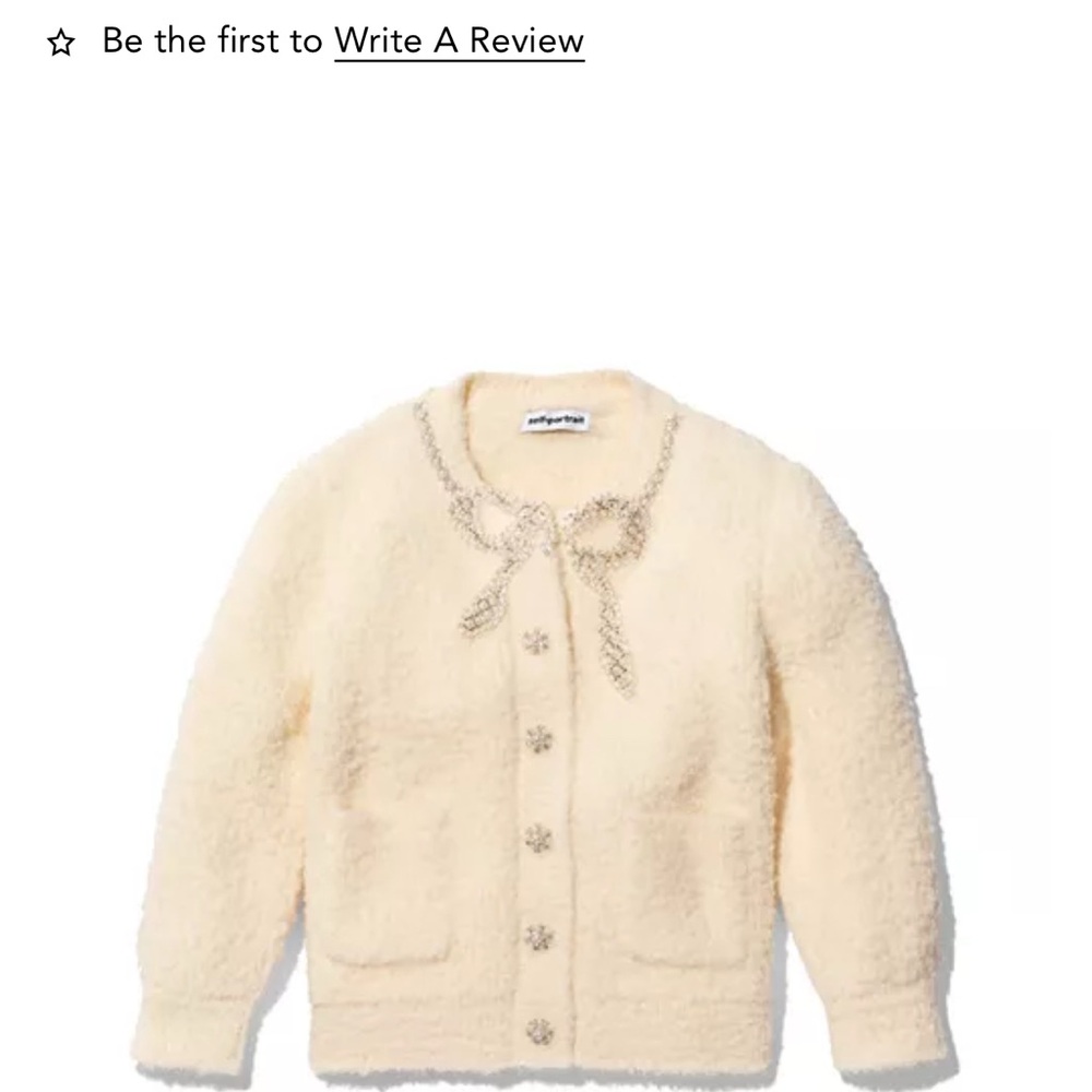 Self-Portrait Girl Cream Cardigan with Silver Bead Embellishments